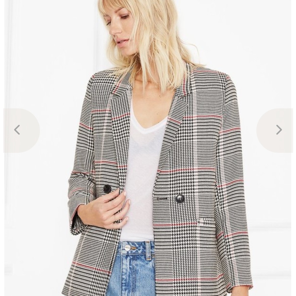 Anine Bing Black White and Red Checkered Blazer Jacket
